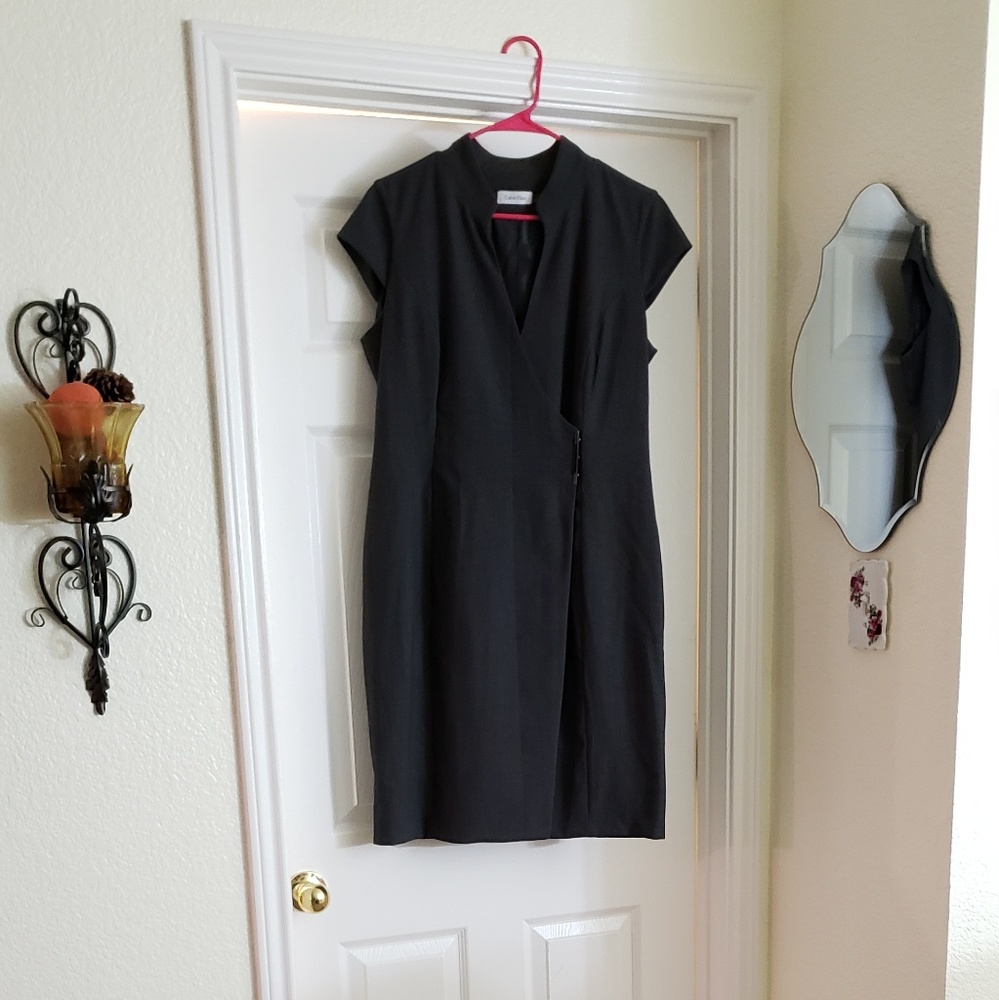 Dark grey wrap dress & Grey pumps size 8